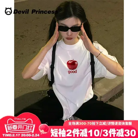 vibe甜酷风高级感白色正肩t恤女短袖宽松小众街头百搭纯棉上衣潮商品大图