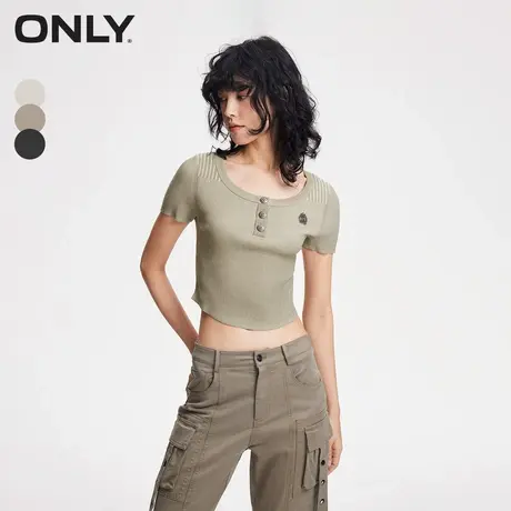 ONLY奥莱夏季时尚简约修身圆领短款短袖针织衫女商品大图
