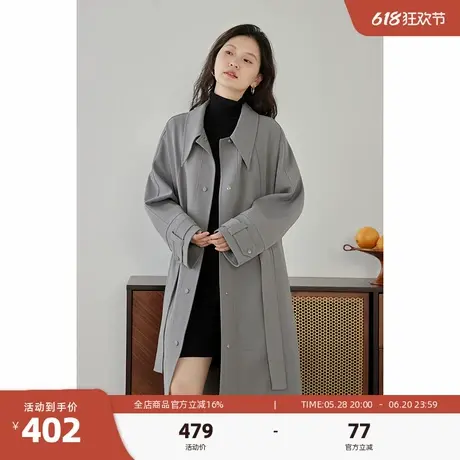 嘉茱莉小个子高级感风衣外套女2025春季新款中长款外套英伦风大衣商品大图