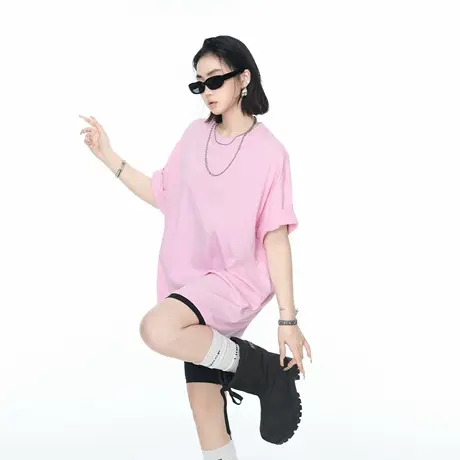 2025夏季新款美式复古宽松纯色短袖T恤女潮酷街头风情侣半袖上衣图片