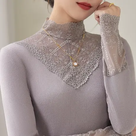 五公主高领蕾丝打底衫秋冬季新款妈妈气质小衫时尚洋气内搭上衣厚商品大图