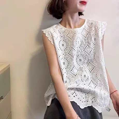 镂空钩花飞飞袖衬衫女欧洲站2025夏装新款欧货女装时尚洋气小衫潮商品大图