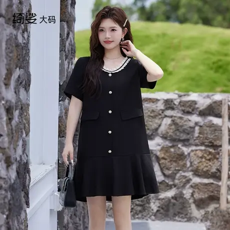 2025夏装新款宽松直筒遮肉显瘦百搭短袖小香短袖连衣裙商品大图