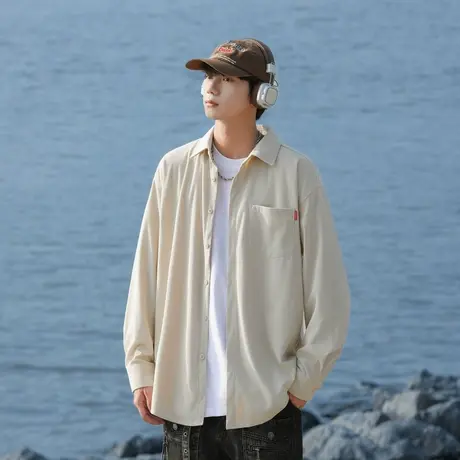 回力日系高级感长袖衬衫男士春秋季2025新款宽松休闲男生衬衣外套商品大图