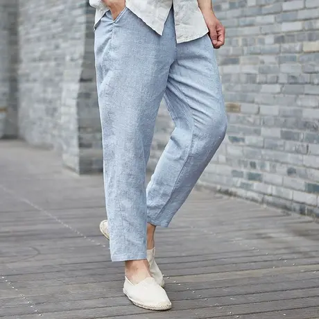 断码百搭休闲裤男宽松男士薄款新中式男裤中青年裤子纯色夏季K26图片