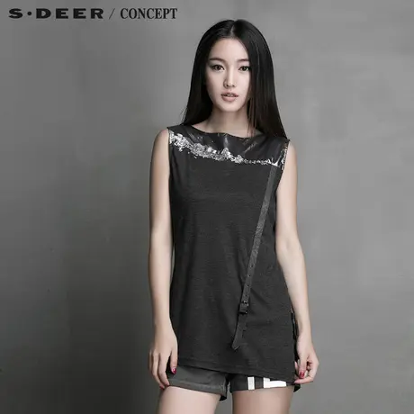 S·🏳DEER＼�ONCEPT【🏵新品】🏷圣迪奥闪银拼接皮质搭袢上衣S15280373商品大图