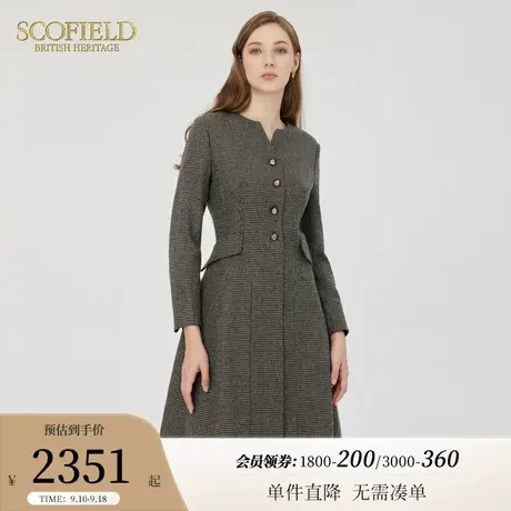 【羊毛】Scofield女装复古格子长袖收腰显瘦连衣裙秋季新品商品大图