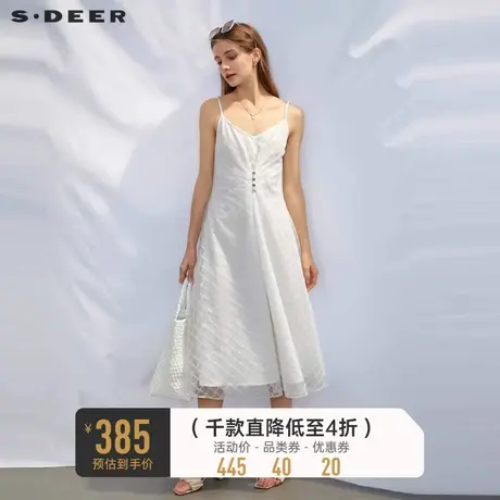 sdeer圣迪奥女装优雅V领绣花网纱吊带连衣裙S232Z12AW⛰商品大图