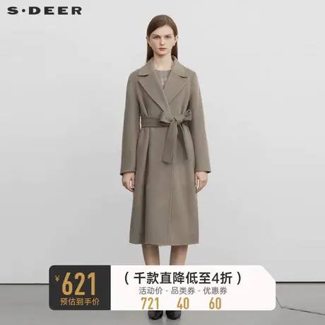 sdeer圣迪奥冬装女装西装领收腰毛呢长款大衣S22482515💋商品大图