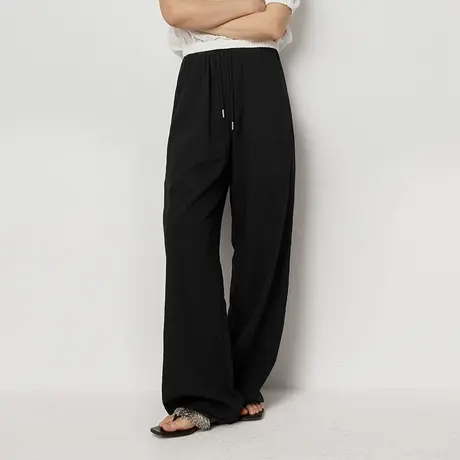 omont蛋挞家 松紧高腰休闲裤子夏季新款慵懒宽松休闲显瘦长裤商品大图