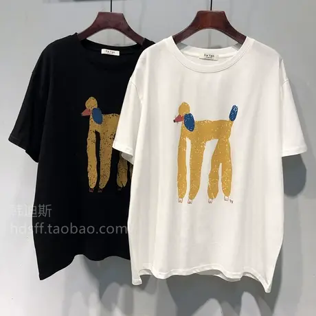 2025夏装 韩国东大门新款趣味卡通动物图案宽松中长款短袖T恤女潮商品大图
