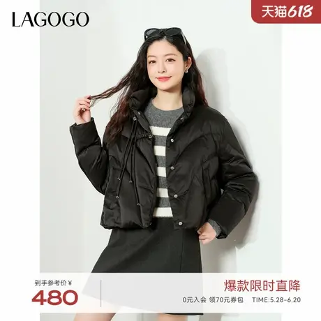LAGOGO新中式黑色羽绒服女拉谷谷2024年冬季新款舒适立领舒适外套商品大图