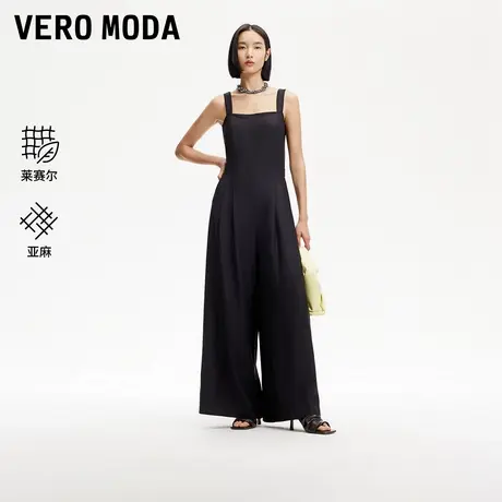 Vero Moda奥莱吊带连体裤女2025春新款腰部捏褶亚麻莱赛尔休闲风商品大图