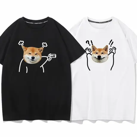 秀洛鸡哔柴犬秋田犬小狗设计感短袖男夏季趣味搞笑潮纯棉情侣t恤图片