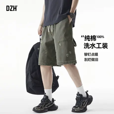 男士美式五分裤潮牌短裤男夏季宽松纯棉裤子军绿色工装裤中裤半裤图片