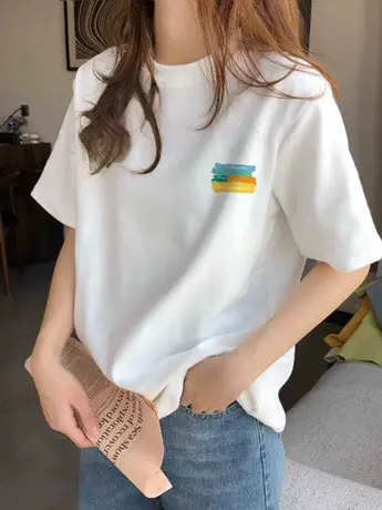 白色仿棉短袖t恤女夏季2023新款美式复古小众设计感独特别致上衣商品大图