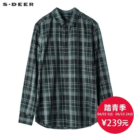 sdeerhe圣迪奥男装个性时尚文艺风撞色格纹翻领长袖衬衫H16170523图片