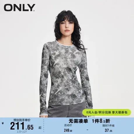 ONLY奥莱2024新款时尚潮流印花修身显瘦圆领长袖T恤女商品大图