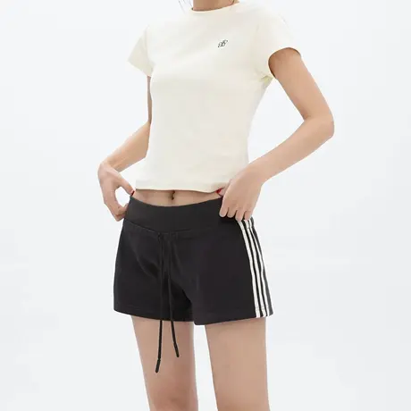 高腰抽绳侧边条纹运动休闲短裤女2025夏季新款美式复古风显瘦热裤商品大图