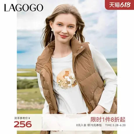 LAGOGO咖色显白羽绒马甲女拉谷谷冬季新款立领防风复古感百搭外套商品大图