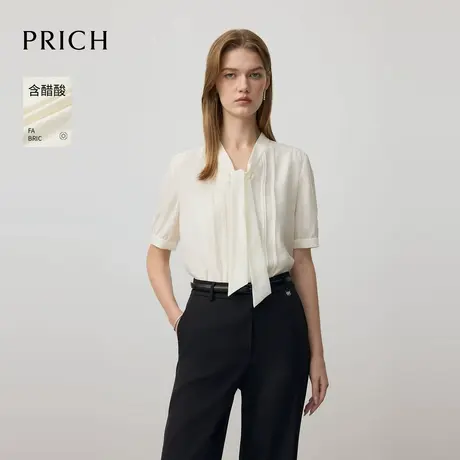 【含醋酸】PRICH法式淡人短袖衬衫2025夏季新款气质飘带领上衣女商品大图