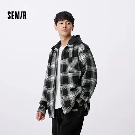 森马夹克男可拆卸连帽外套撞色拼接格纹上衣户外休闲秋装经典时尚商品大图