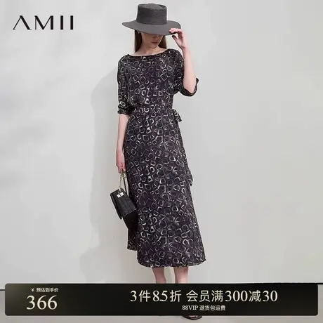 Amii【度假风印花连衣裙】复古印花度假风长款款修身绑带连衣裙商品大图