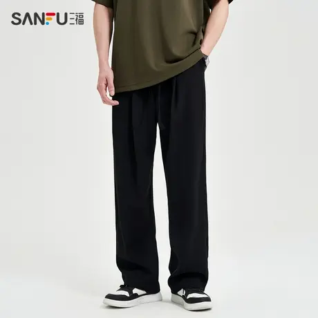 三福2025夏季男士摩根丝休闲裤 简约通勤宽松橡筋腰长裤485677商品大图