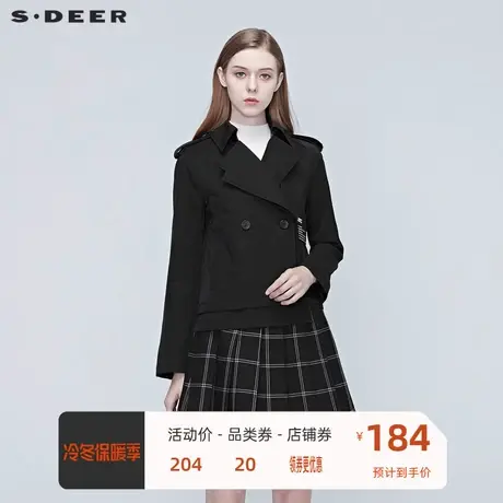 sdeer圣迪奥品女装双排扣夹克设计感小众外套女小个子S20382214👨商品大图