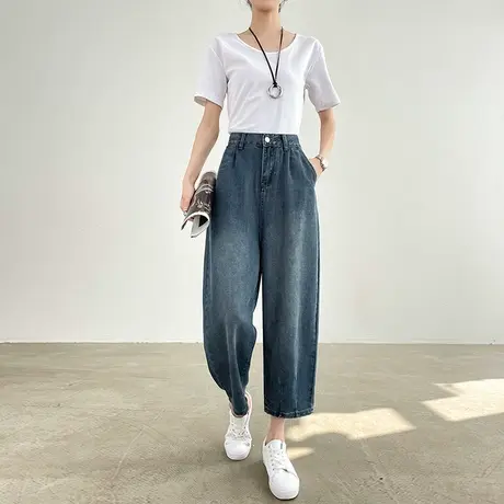 莱赛尔天丝三防弯刀牛仔裤女夏季薄款宽松香蕉裤八分九分哈伦裤子商品大图