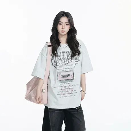 YEP2025新款夏季美式复古创意印花T恤女短袖ins风宽松半袖上衣图片