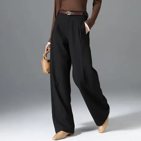 黑色阔腿裤女秋季2024新款高腰显瘦裤子设计感西装拖地裤休闲直筒商品大图