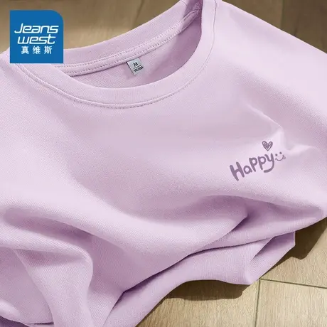 KMV真维斯紫色短袖t恤女2025新款夏季薄款纯棉正肩圆领小个子上衣商品大图