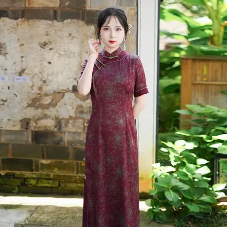 筠雅夏季新款中国风复古改良旗袍高端大气红色修身减龄旗袍25R629商品大图