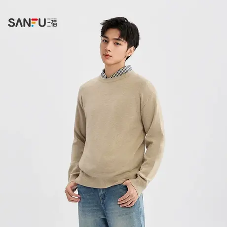 三福2025冬季男士简约仿羊绒圆领毛衣 都市通勤宽松上衣506333图片