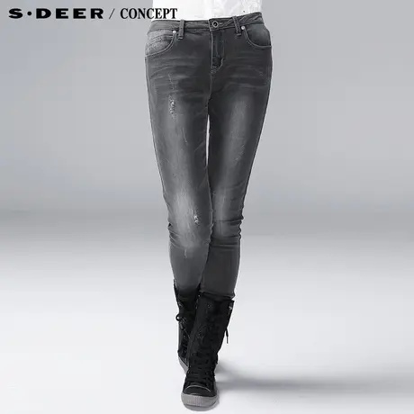 sdeer圣迪奥2014春装新款女装做旧磨破带拉链小脚裤3380882图片