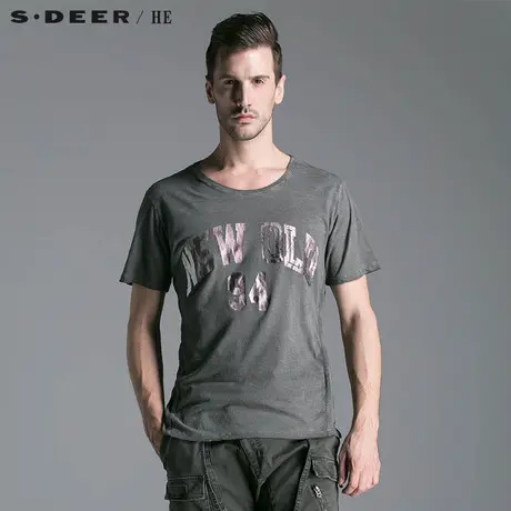 S.Deer/He【惠】 圣迪奥休闲镭射印花男短袖T恤H14270115图片