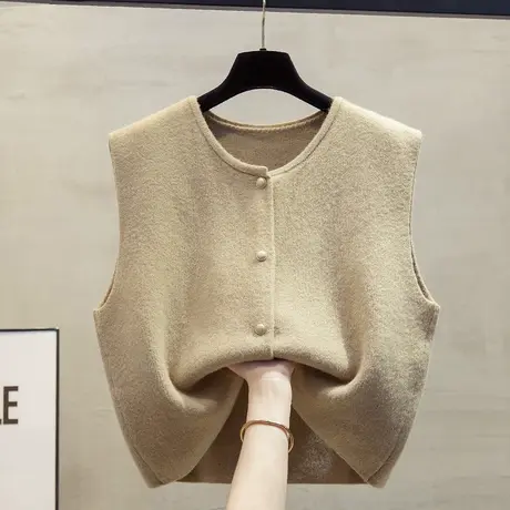 圆领短针织开衫马甲背心女2025春秋新款宽松外穿马夹叠穿毛衣坎肩图片