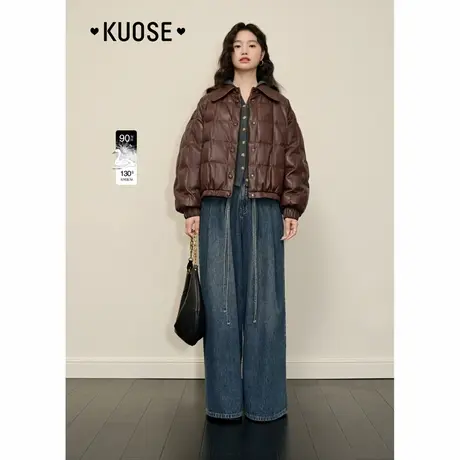 阔色棕色皮衣加绒羽绒服短款2024秋冬季新款女装上衣翻领外套宽松商品大图