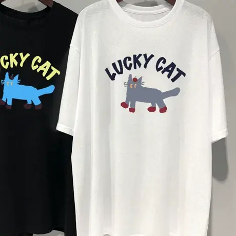 胖妹妹大码卡通猫咪凉感透气雪花棉短袖T恤女夏轻薄宽松显瘦上衣图片