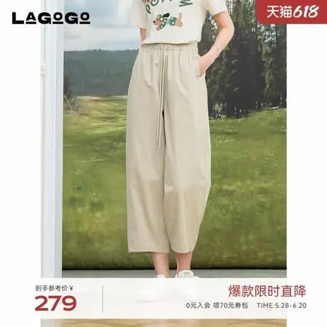 LAGOGO宽松薄款九分休闲裤女拉谷谷2025夏新款全棉高腰显瘦弯刀裤商品大图