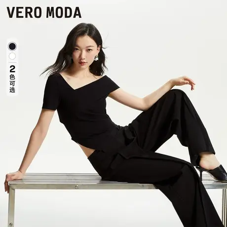 Vero Moda奥莱T恤女夏季新款不规则修身短袖纯色百搭通勤时尚上衣商品大图