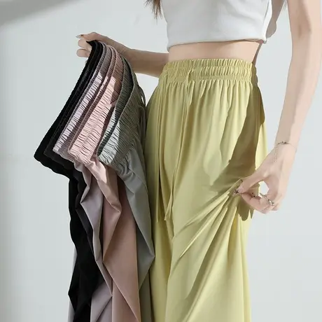 冰丝阔腿裤女夏季薄款高腰宽松休闲垂感显瘦直筒防晒抗皱拖地裤子商品大图