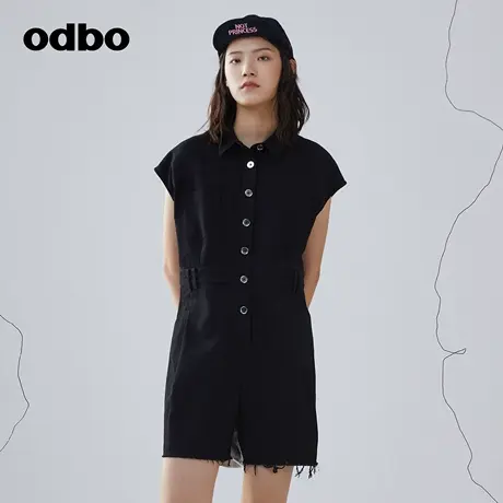 odbo/欧迪比欧时尚气质针织拼接牛仔连体裤女夏季新款显瘦短裤子商品大图