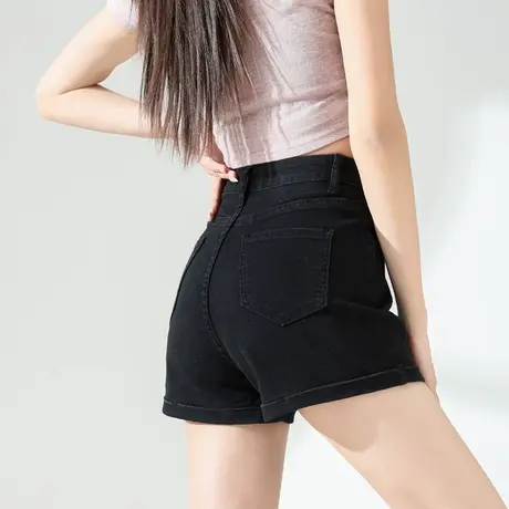 KHV真维斯牛仔短裤女夏季2025新款高腰显瘦宽松a字辣妹卷边热裤商品大图