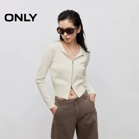 ONLY2025秋季新款修身显瘦连帽双向拉链设计短款开衫长袖针织衫女图片