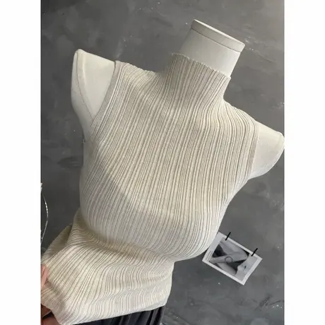 自留~版型巨好！无袖半高领打底衫针织背心上衣女纯欲紧身T恤内搭图片