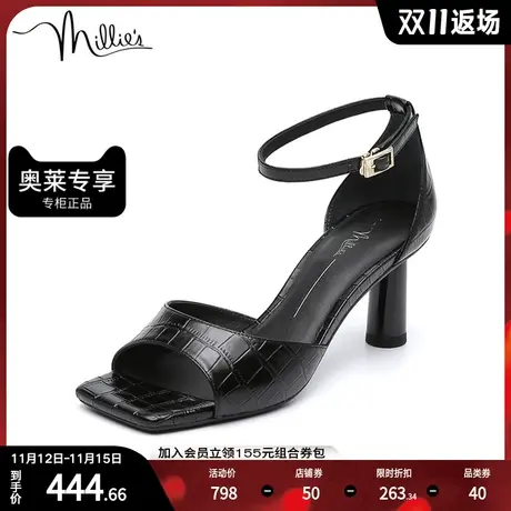 millie's/妙丽夏商场同款时尚一字带高跟女凉鞋SEU05BY2商品大图