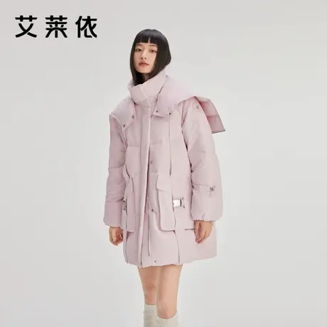 艾莱依新款羽绒服品质时尚造型脱卸帽甜美加厚加长保暖休闲大衣女商品大图