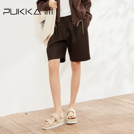 蒲PUKKA 亚麻法式休闲短裤女2025春夏新款显瘦百搭五分裤商品大图